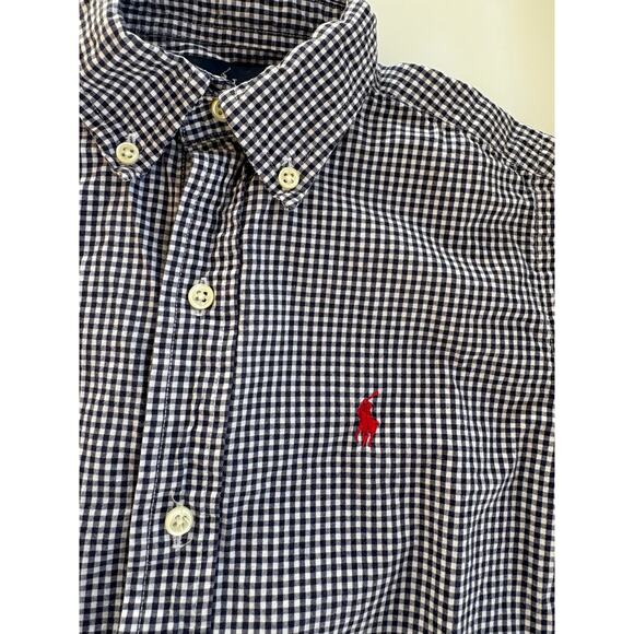 Ralph Lauren Boys Shirt Blue White Gingham Plaid Button Down 100% Cotton Sz 6 Sm - Picture 2 of 5